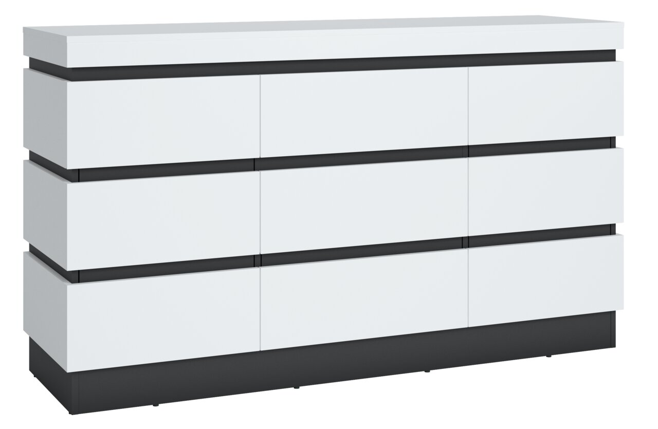 Modernes Sideboard in Weiß mit schwarzen Akzenten, Frontansicht