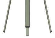 Nahaufnahme der Beine eines Beistelltisches aus Metall in olivgrüner Farbe, von oben betrachtet.