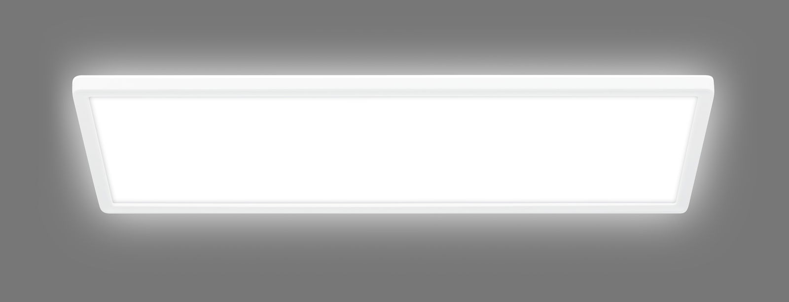 Rechteckige LED-Deckenleuchte mit Bewegungssensor, Ansicht von unten