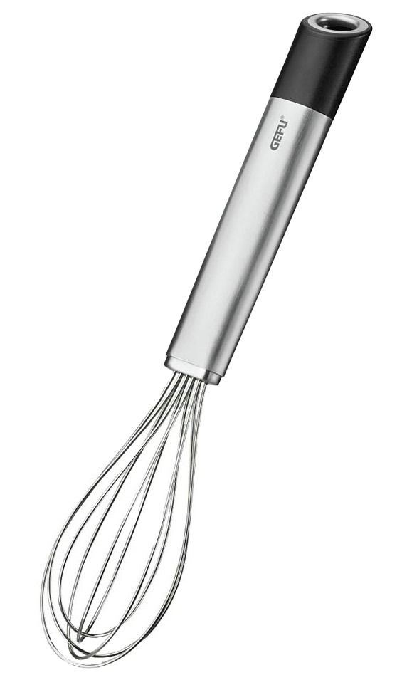 Schneebesen PRIMELINE, 22 cm, aus Edelstahl mit schwarzem Griff, seitliche Perspektive