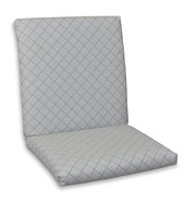 Graue Niederlehnerauflage mit Rautenmuster, seitliche Perspektive