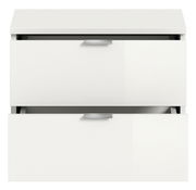 Weiße Kommode mit zwei Schubladen, Frontansicht