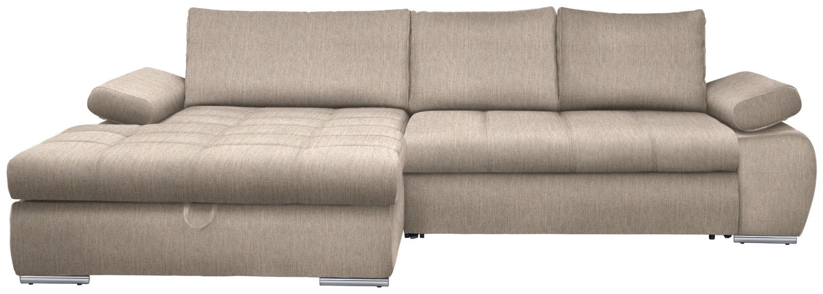 Beige Ecksofa mit Ottomane links, Vorderansicht
