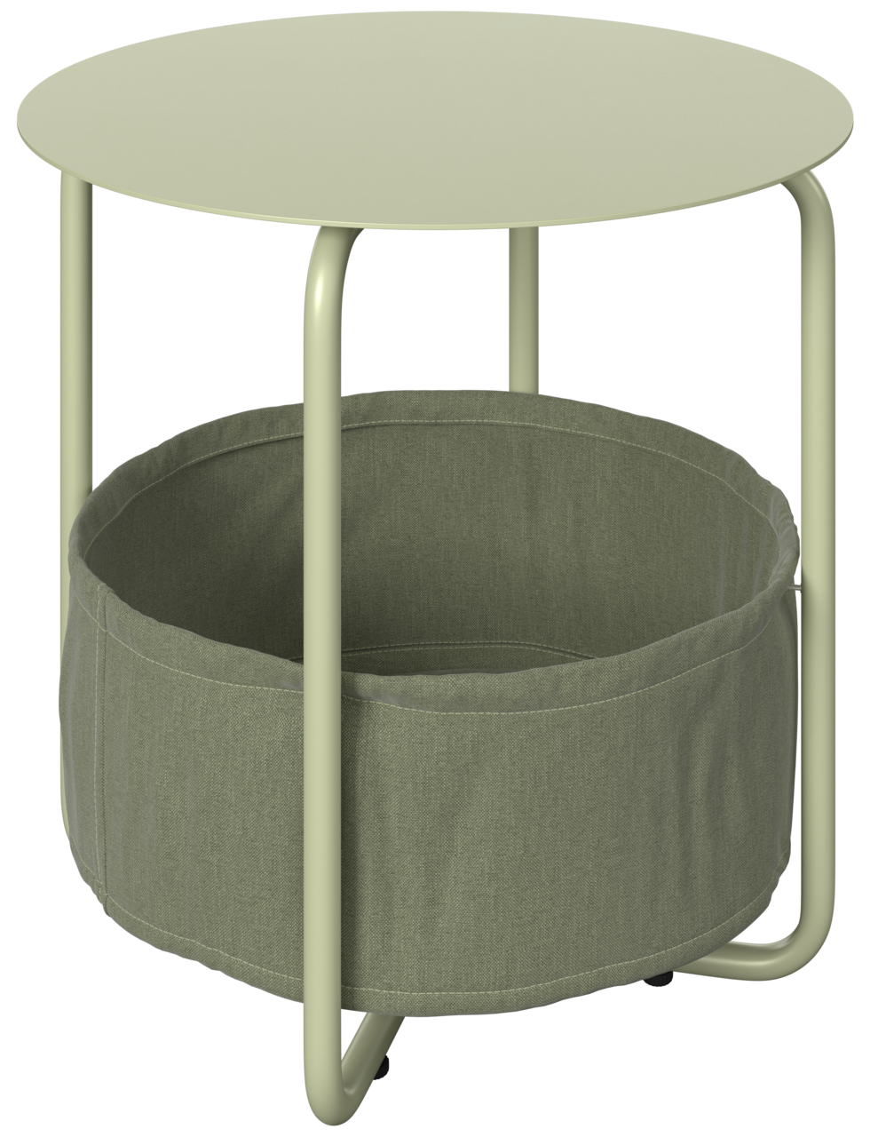 Ambia Garden Beistelltisch RUDI Runder Beistelltisch mit Metallgestell und Stoffkorb, seitliche Perspektive