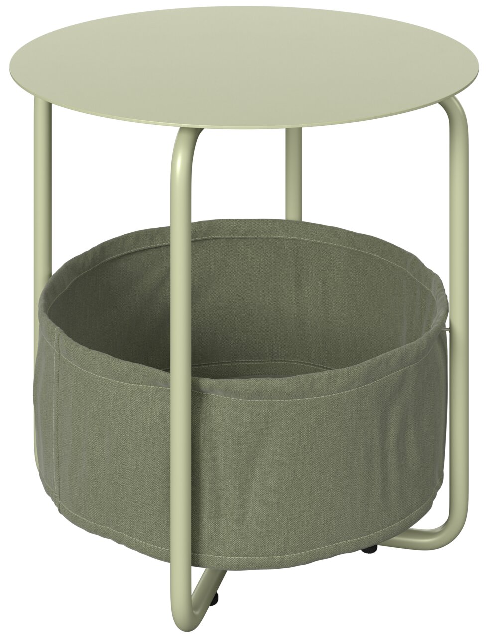 Ambia Garden Beistelltisch RUDI Runder Beistelltisch mit Metallgestell und Stoffkorb, seitliche Perspektive