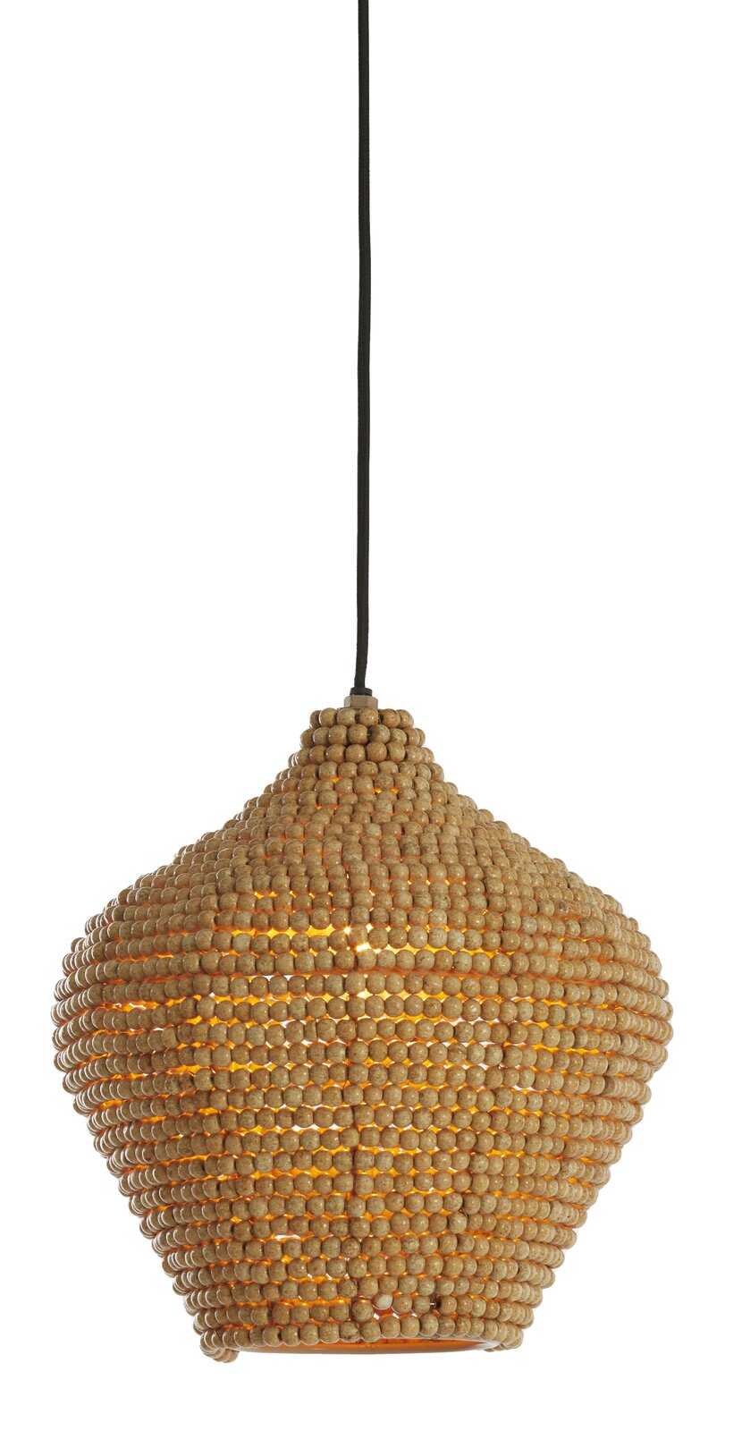 Light&Living Hängeleuchte KALENGA Hängeleuchte aus Holzperlen in Seitenansicht, mit schwarzem Kabel.