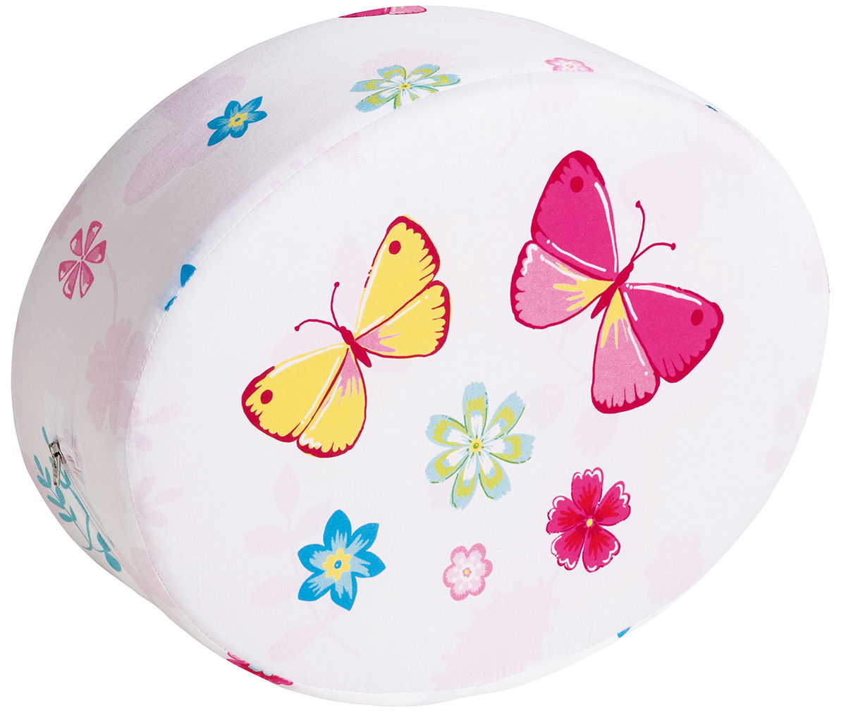 Paidi Steckkissen Schmetterling TIAGO Steckkissen in ovaler Form mit buntem Schmetterlings- und Blumenmuster, seitliche Perspektive