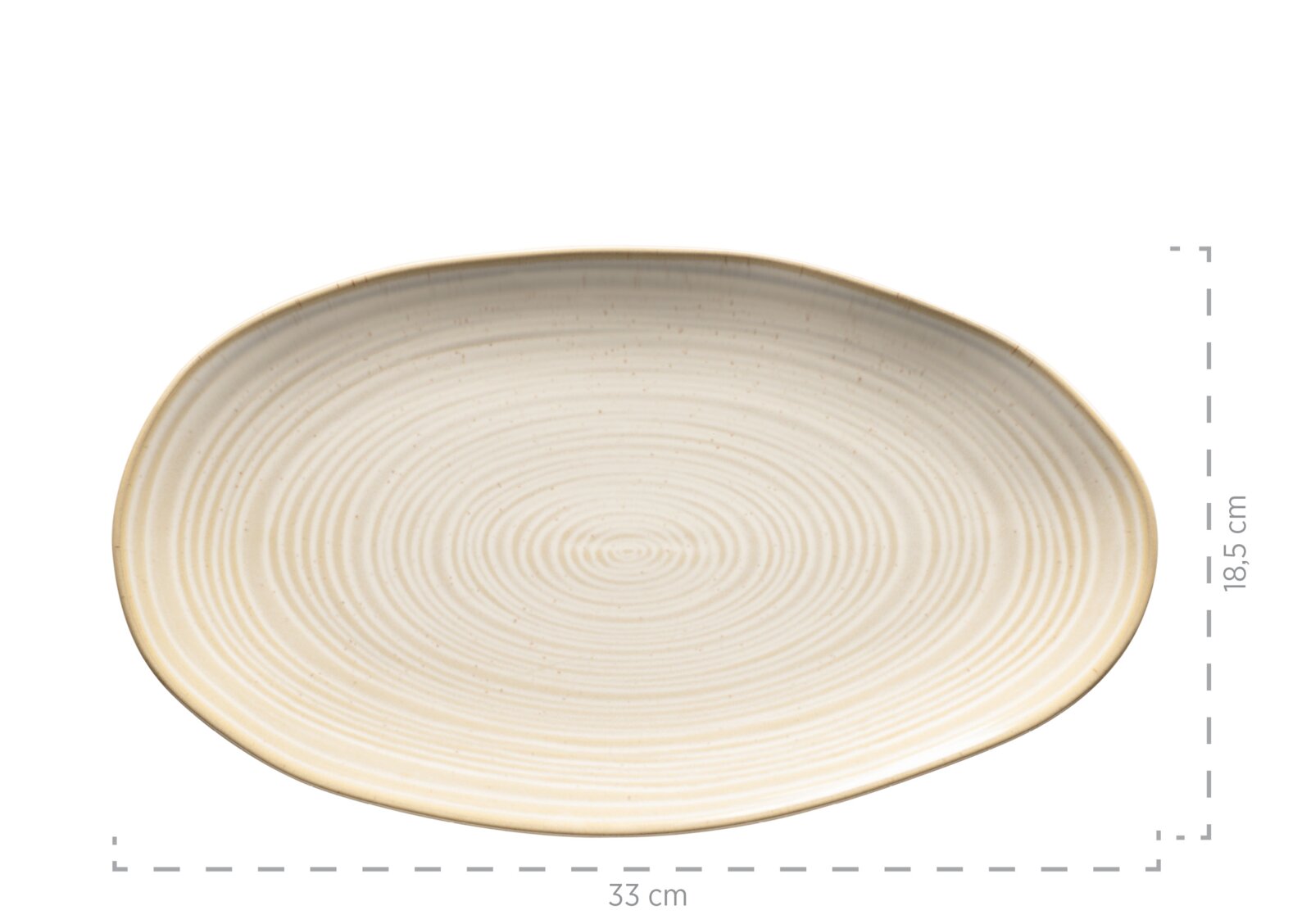Mäser Plattenset 3-tlg. NOTTINGHAM Ovaler beigefarbener Servierteller aus Keramik mit feiner Spiralstruktur, Draufsicht, ca. 33 x 18,5 cm