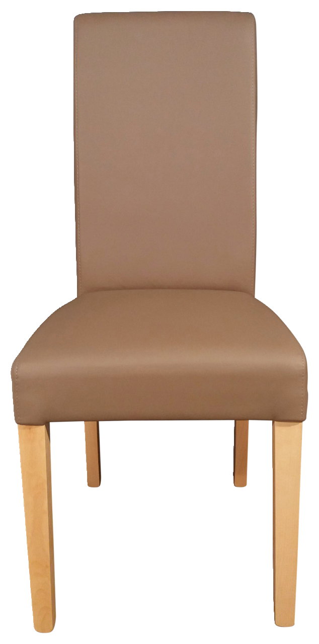 Brauner Stuhl mit Holzbeinen, Frontalansicht