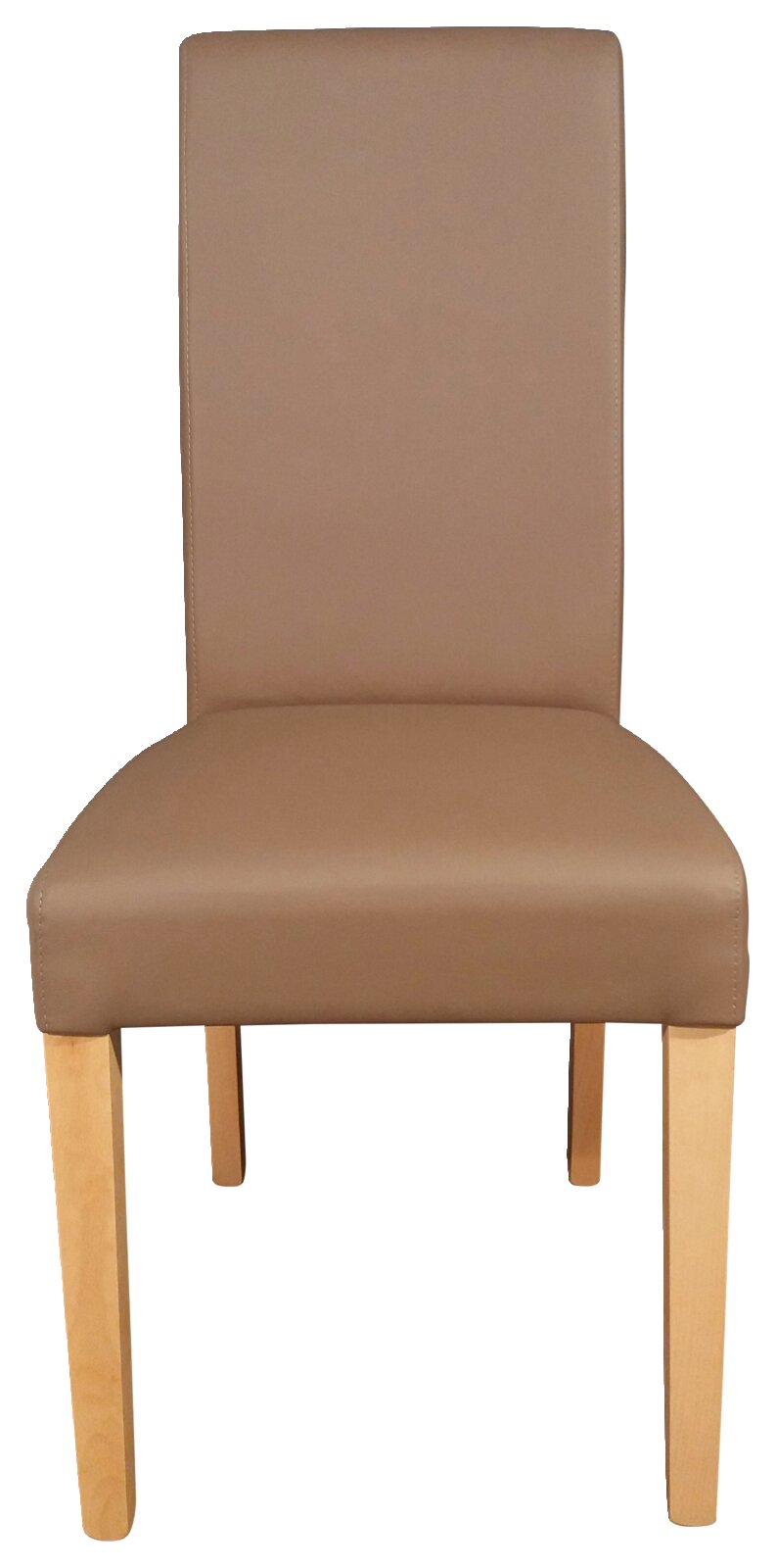 Brauner Stuhl mit Holzbeinen, Frontalansicht