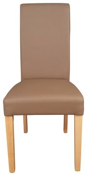 Brauner Stuhl mit Holzbeinen, Frontalansicht