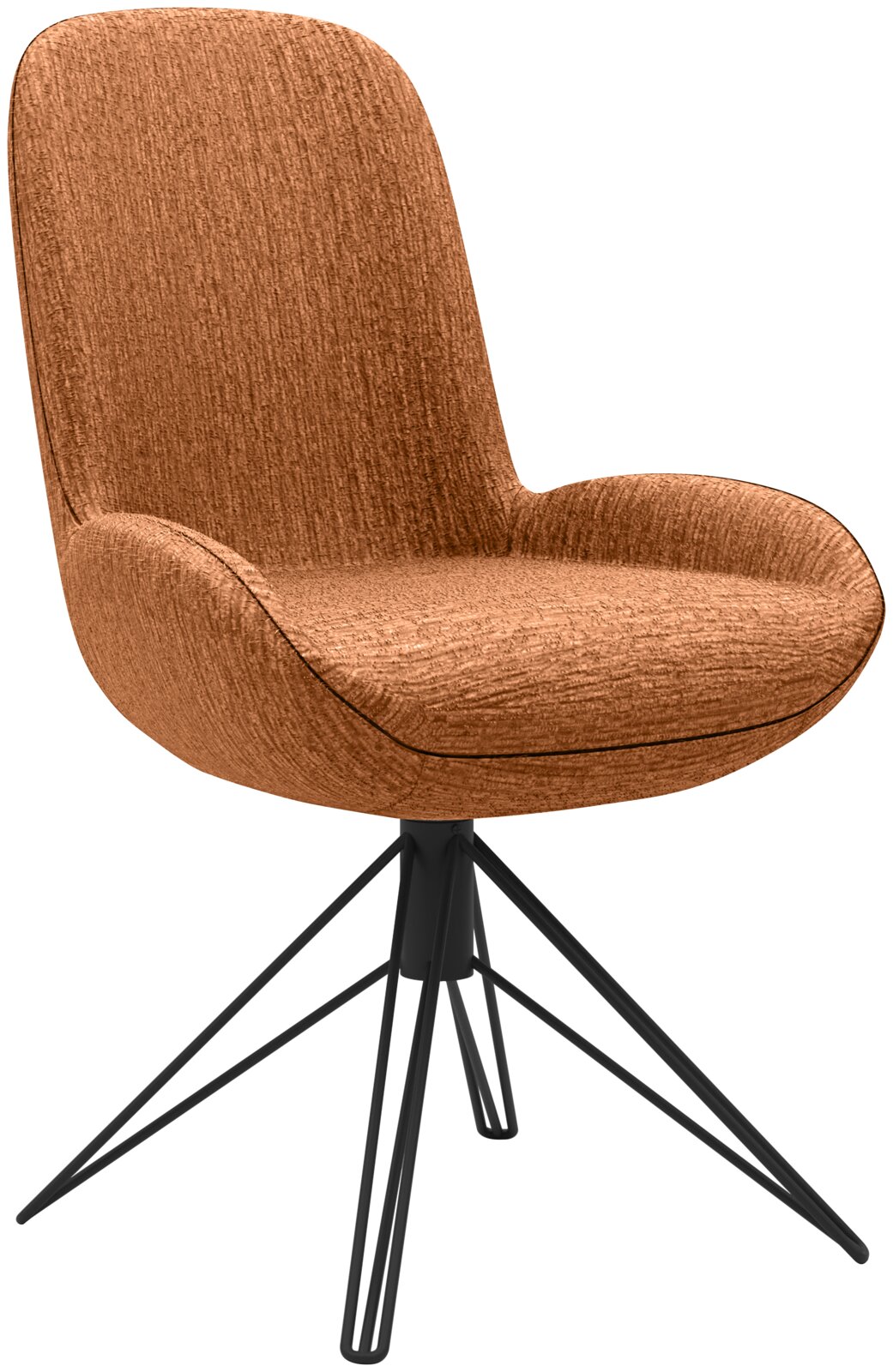 Musterring Stuhl MR HELVIN Dreh-Moover Moderner Stuhl mit braunem Stoffbezug und schwarzem Metallgestell, seitliche Perspektive