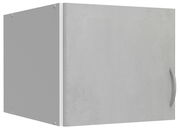 Grauer Schrankaufsatz mit Tür und Griff, seitliche Perspektive