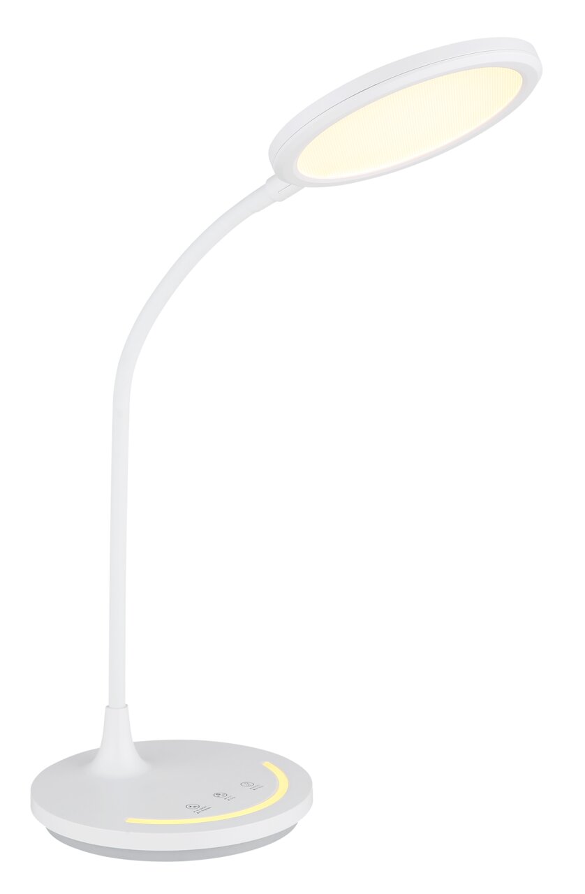 Globo Lighting Tischleuchte KENNY Moderne weiße Tischleuchte mit flexiblem Hals und rundem Lampenschirm, seitliche Perspektive