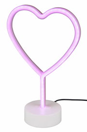 LED-Tischleuchte in Herzform mit rosa Licht, seitliche Perspektive