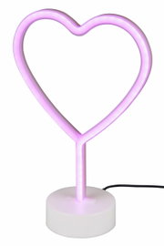LED-Tischleuchte in Herzform mit rosa Licht, seitliche Perspektive