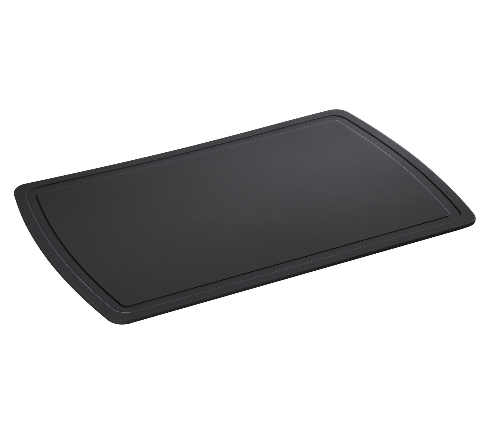 Schwarze Schneidmatte in rechteckiger Form, leicht von oben betrachtet.