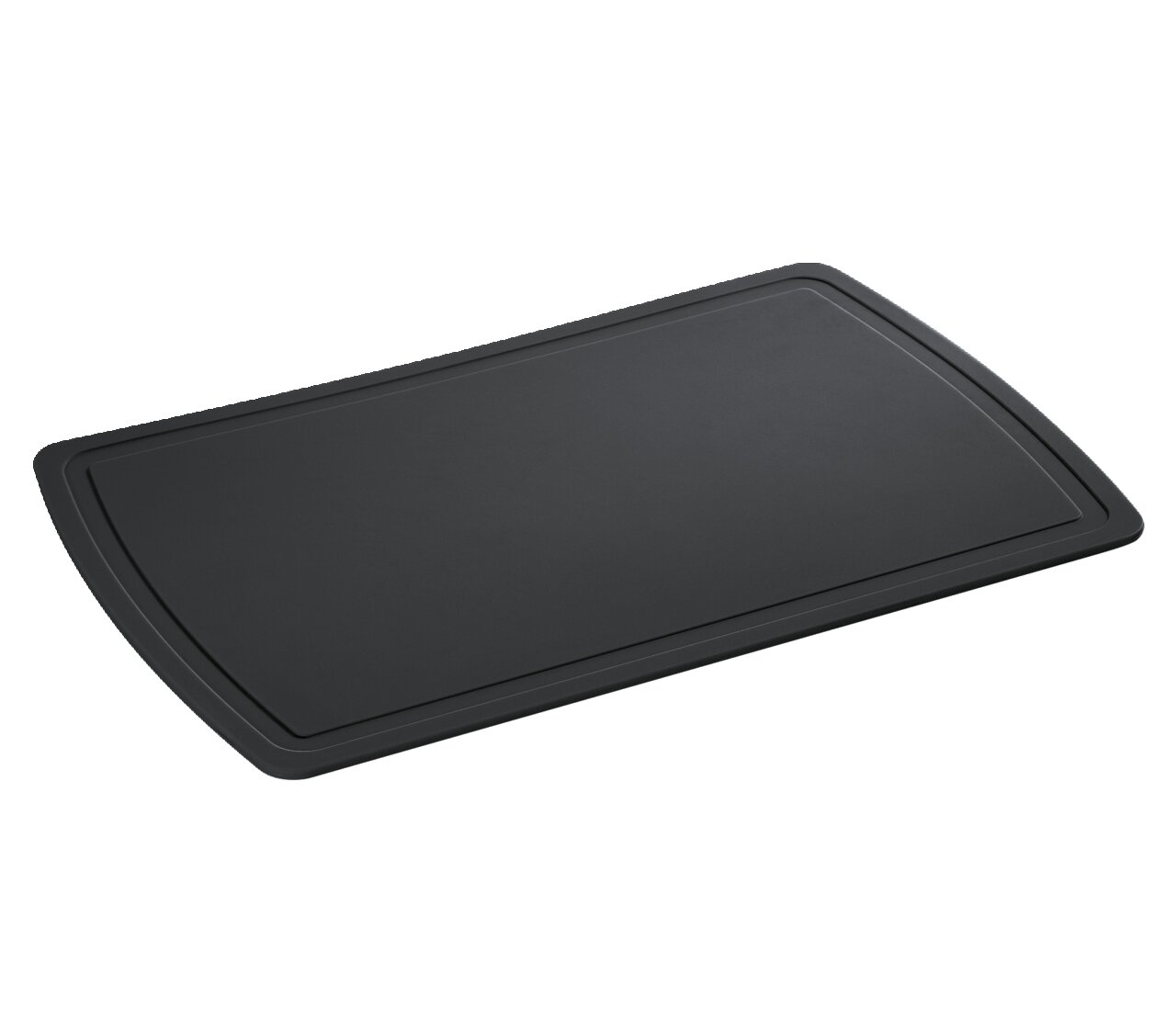 Schwarze Schneidmatte in rechteckiger Form, leicht von oben betrachtet.
