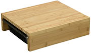 Holz-Schneidebrett mit zwei herausziehbaren Auffangschalen, seitliche Perspektive