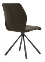 Rückansicht eines modernen Stuhls mit braunem Bezug und schwarzem Metallgestell, Modell ALESSISA von Dieter Knoll.