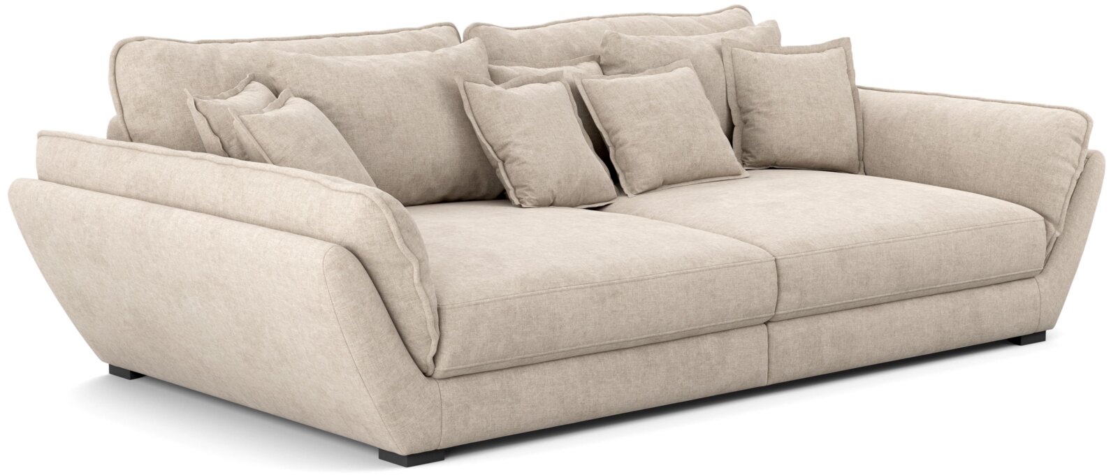 Lounge Handmade Big Sofa PEACE Beiges Big-Sofa mit mehreren Kissen, seitliche Perspektive