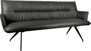 Dunkelgraues 3-Sitzer-Sofa aus Lederoptik mit gepolsterter Rückenlehne und schwarzen Metallbeinen, schräg von vorne in Seitenansicht freigestellt