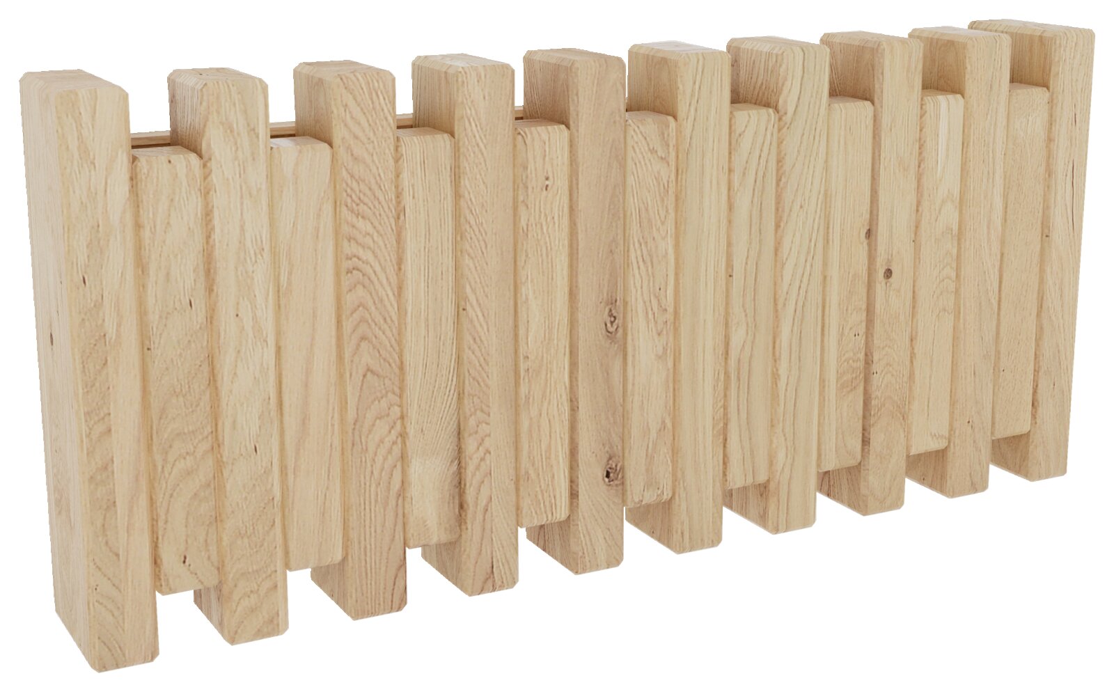 Linea Natura Garderobenleiste STUDIO LINE Garderobenleiste aus hellem Holz mit mehreren vertikalen Leisten, seitliche Perspektive