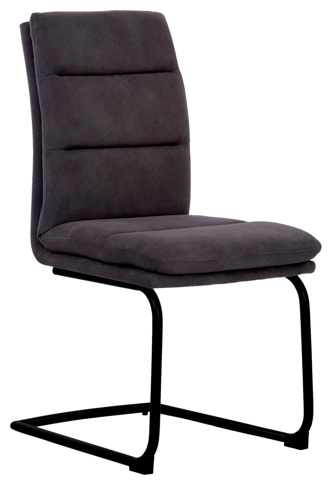 Cantus Swingstoel SCOTTY Moderner Freischwinger-Stuhl in Dunkelgrau mit schwarzem Metallgestell, seitliche Perspektive