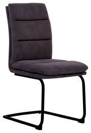 Moderner Freischwinger-Stuhl in Dunkelgrau mit schwarzem Metallgestell, seitliche Perspektive