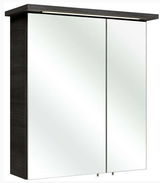 Moderner Spiegelschrank mit zwei Türen und integrierter Beleuchtung, seitliche Perspektive