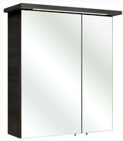 Moderner Spiegelschrank mit zwei Türen und integrierter Beleuchtung, seitliche Perspektive