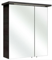 Moderner Spiegelschrank mit zwei Türen und integrierter Beleuchtung, seitliche Perspektive