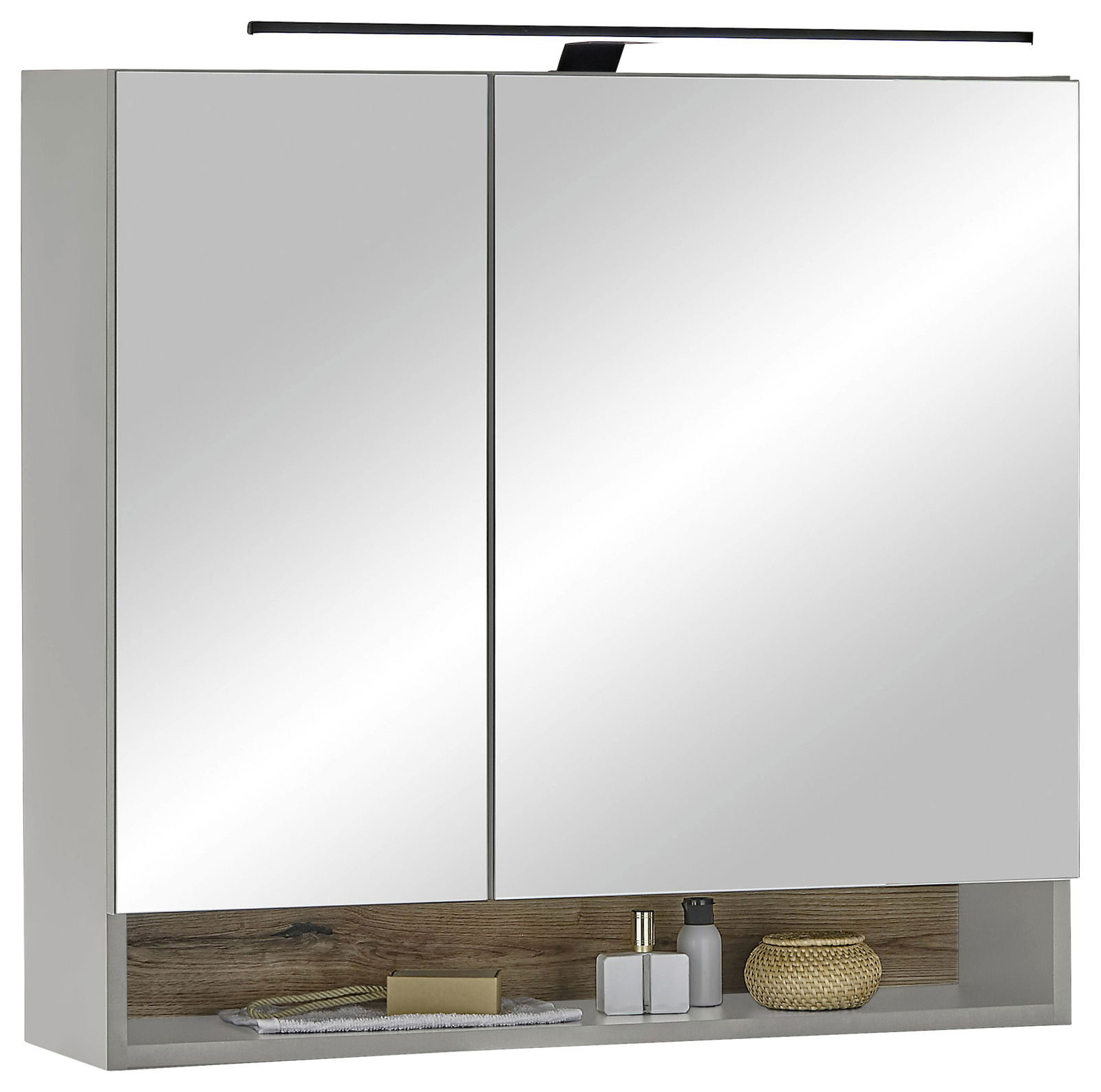 XORA Spiegelschrank DENVER Spiegelschrank mit zwei Türen, LED-Beleuchtung und Ablagefach, Frontalansicht