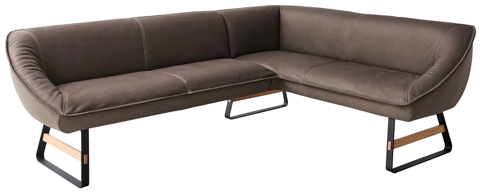 Koinor Eckbank SOFTY Eckbank in braunem Stoff mit Metall- und Holzelementen, seitliche Perspektive