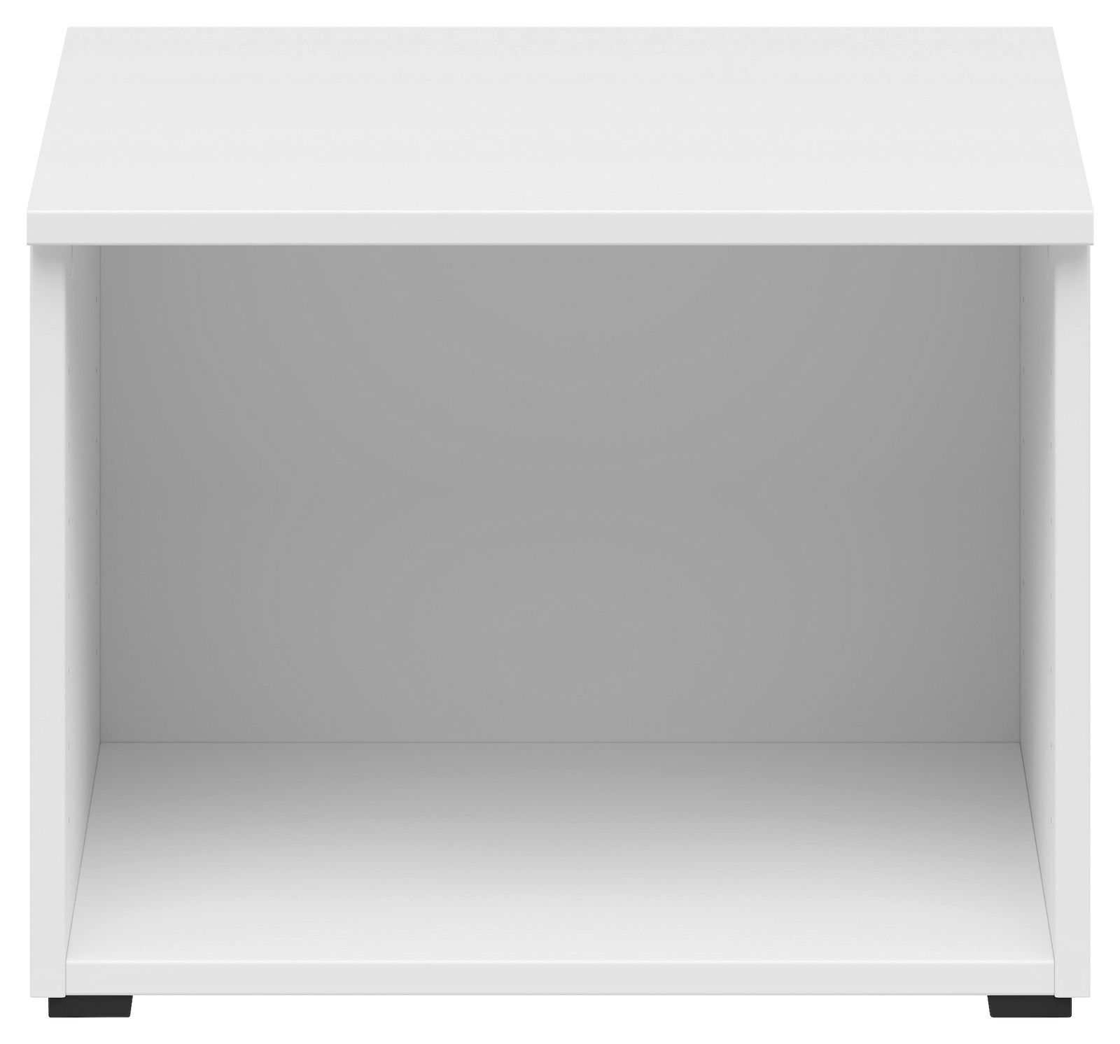 Weißer Regalaufsatz aus der Frontansicht