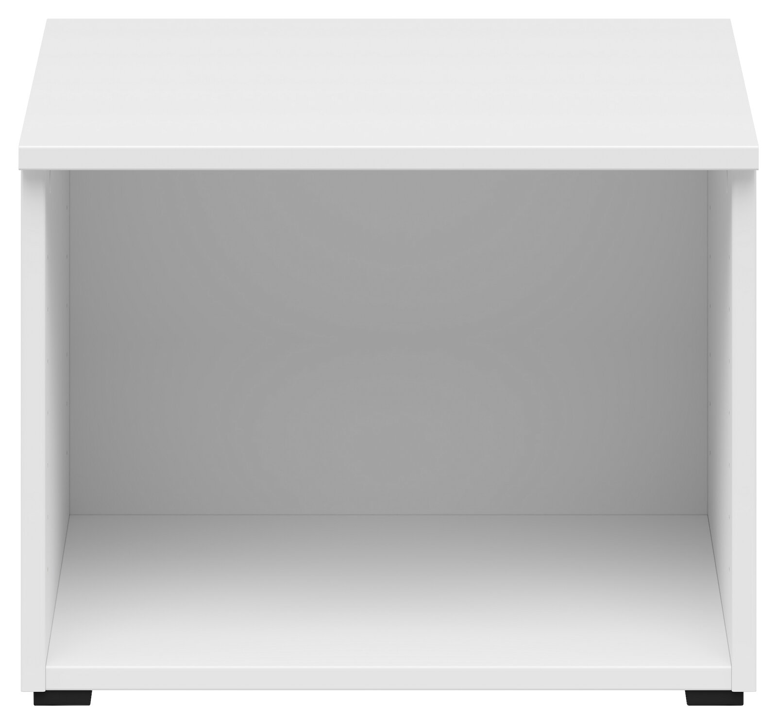 Weißer Regalaufsatz aus der Frontansicht