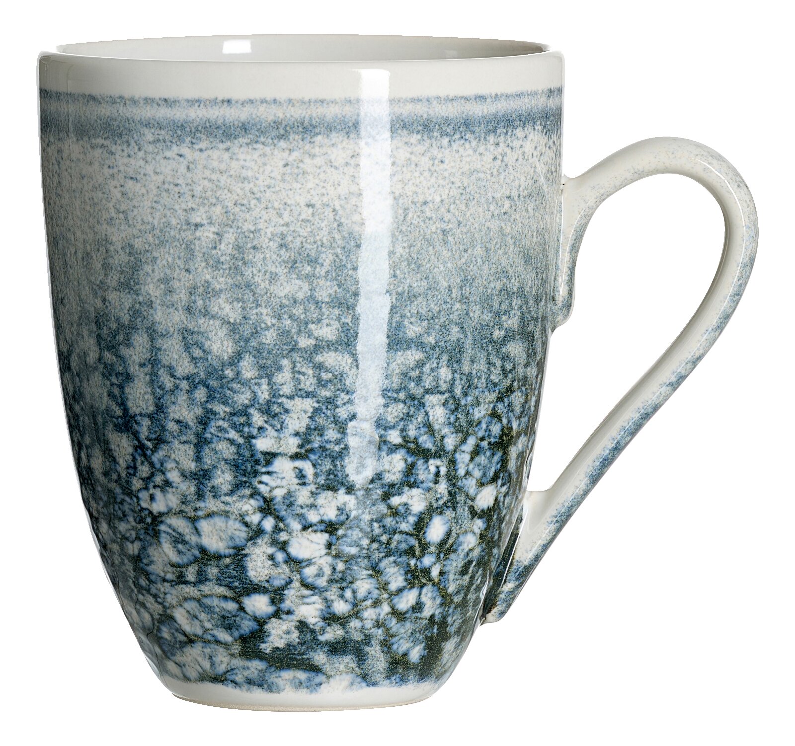 Ritzenhoff & Breker Koffiebeker GRANA Keramische mok met glanzend blauw-wit gespikkeld glazuur en groot oor, van voren licht van bovenaf gezien