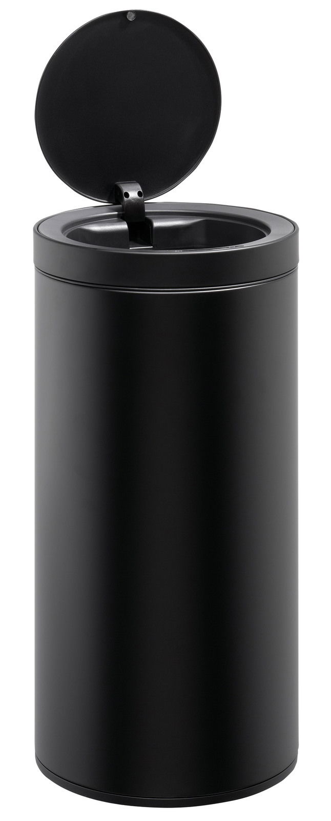 Zurbrüggen Sensor-Abfallsammler 30 Liter Schwarzer zylindrischer Abfallsammler mit offenem Deckel, Frontalansicht