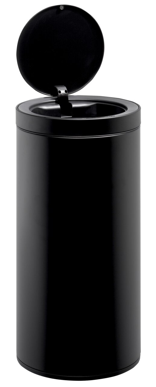 Zurbrüggen Sensor-Abfallsammler 30 Liter Schwarzer zylindrischer Abfallsammler mit offenem Deckel, Frontalansicht