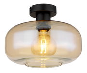 Moderne Deckenleuchte mit transparentem Glas und sichtbarer Glühbirne, seitliche Perspektive