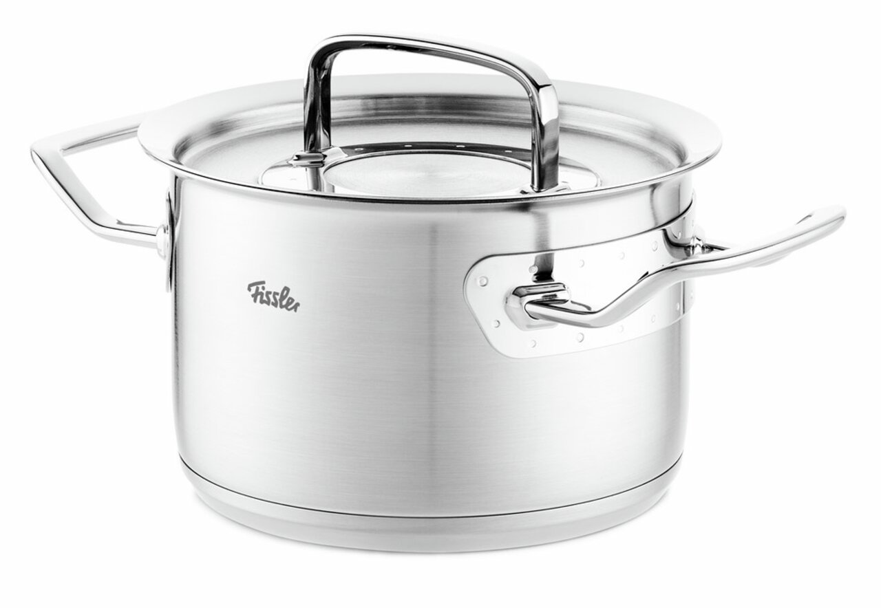 Fissler Kochtopf 16cm ORIGINAL-PROFI COLLECTION 2 Edelstahl-Kochtopf mit Metalldeckel und seitlichen Griffen, seitliche Perspektive