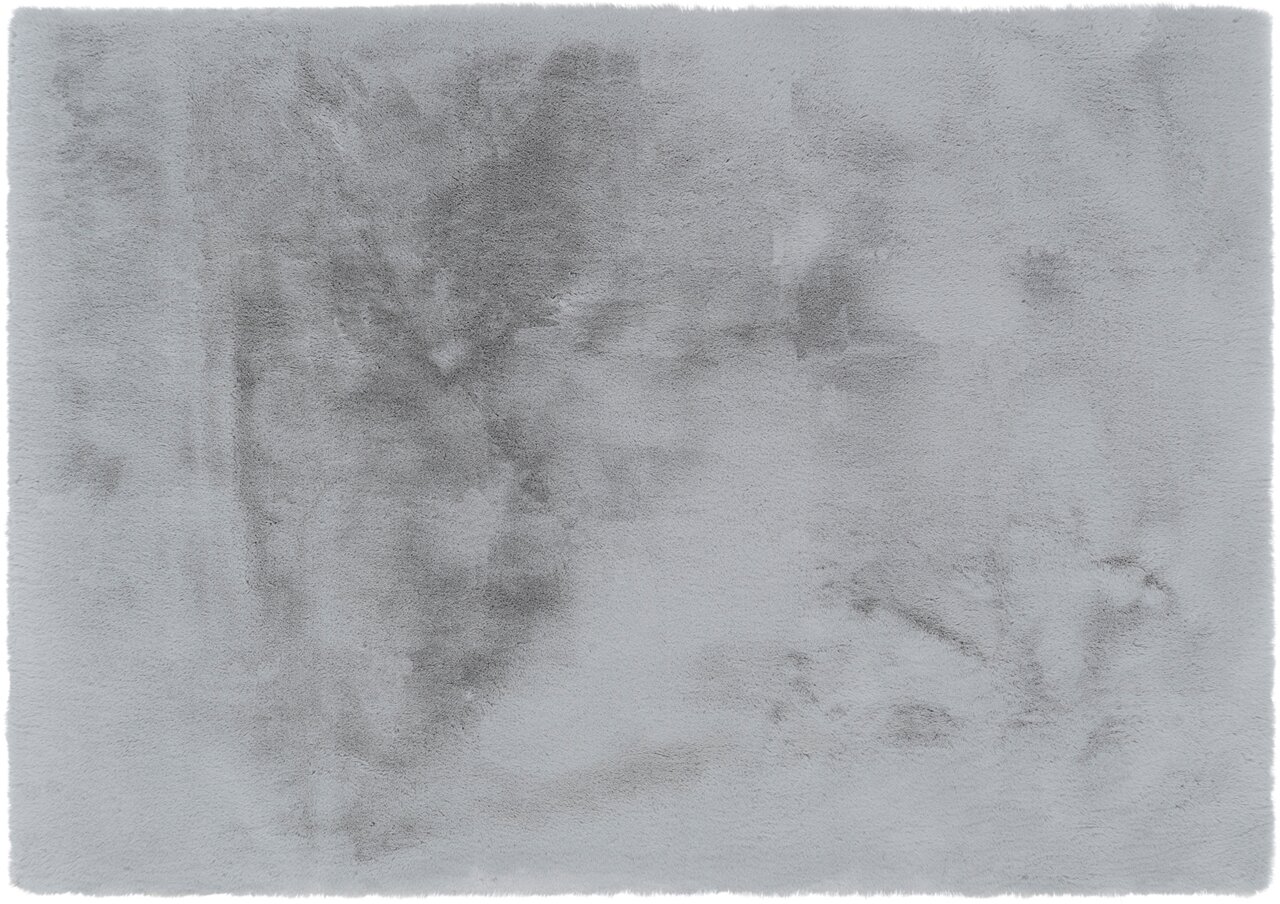 Grauer Fellteppich in Draufsicht, flauschige Textur