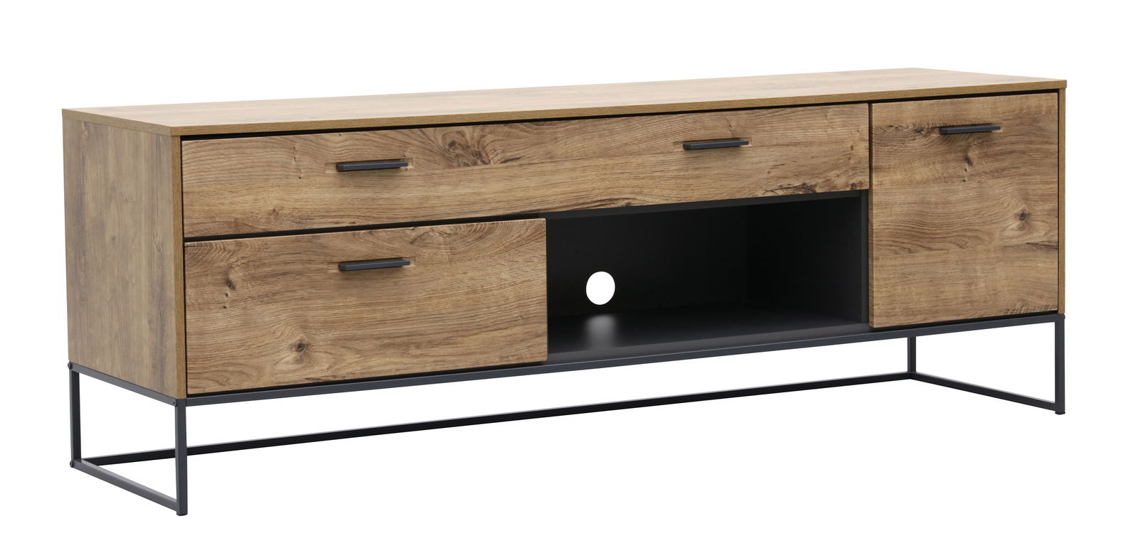 Zurbrüggen TV-Lowboard MANHATTAN TV-Unterteil aus Holz mit zwei Schubladen und einem offenen Fach, seitliche Perspektive