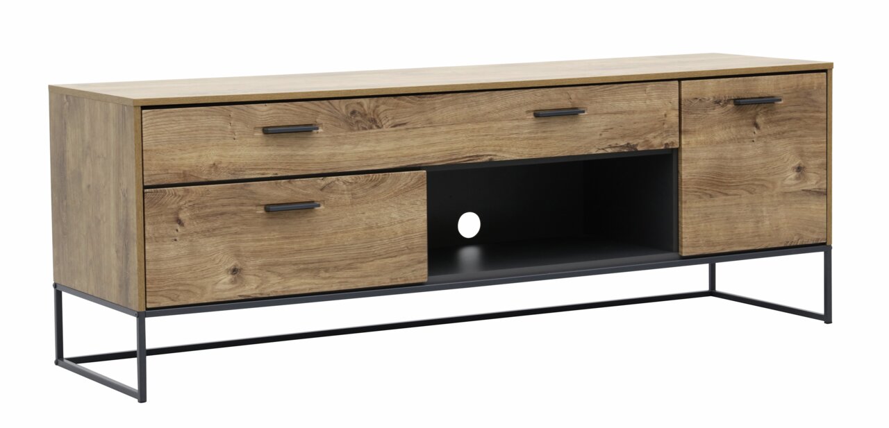 Zurbrüggen TV-Lowboard MANHATTAN TV-Unterteil aus Holz mit zwei Schubladen und einem offenen Fach, seitliche Perspektive
