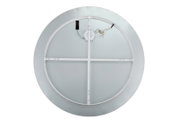 Ronde LED-plafondlamp in zilver met metalen frame en zichtbare bevestigingsconstructie, achterkant gezien van bovenaf tegen een witte achtergrond