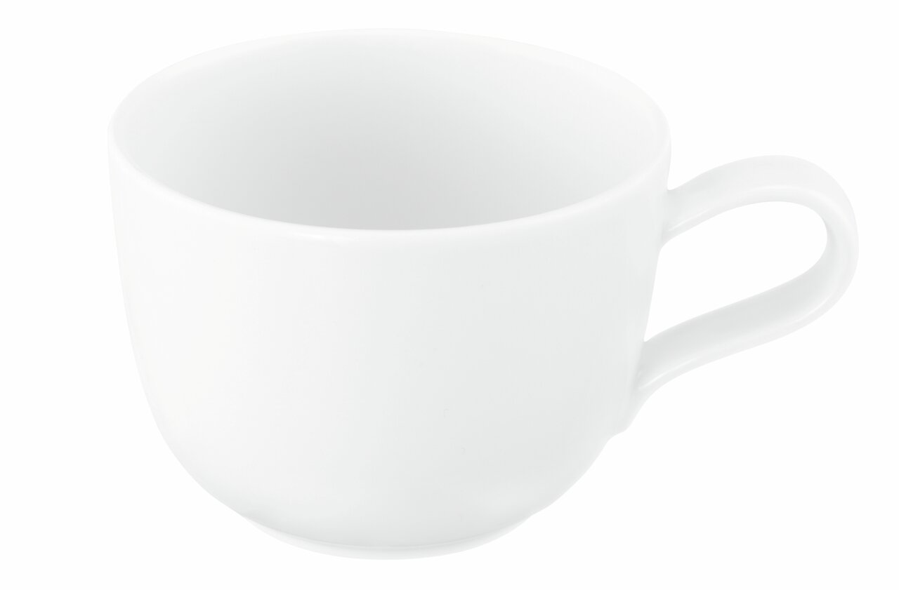 Weiße Kaffeetasse Liberty 0,26l aus Porzellan, seitliche Perspektive