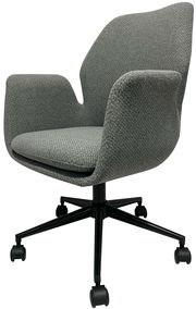 Grauer Drehstuhl mit Armlehnen, seitliche Perspektive