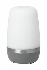 LED-Outdoorleuchte SPIRIT in zylindrischer Form, seitliche Perspektive, mit weißem Leuchtkörper und grauem Sockel.