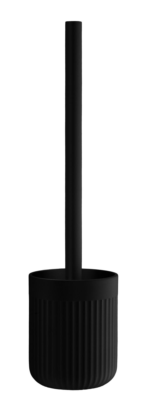 Schwarze WC-Bürste mit Behälter, frontal abgebildet