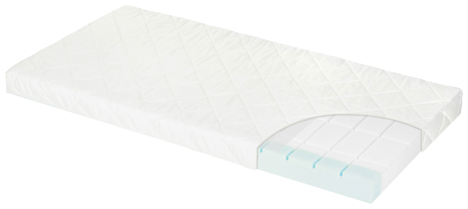 Matratze Traumhimmel 70x140, seitliche Perspektive mit sichtbarem Querschnitt